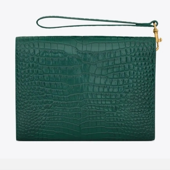 YSL SAINT LAURENT CROC EMBOSSED CASSANDRE CLUTCH - Picture 2 of 4